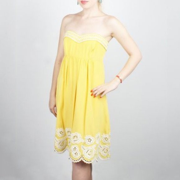 Shoshanna Strapless Silk Dress with Eyelet Detail - Picture 2 of 14